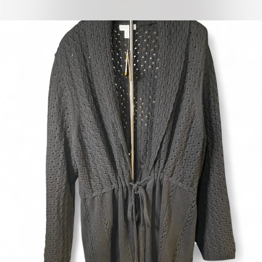 Charter Club Black Knitted Cardigan Sweater with Tie Closure